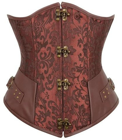 WSHDI Women's Steampunk Underbust Spiral Steel Boned Corset Bustier Top Waist Cincher (Brown,S)
