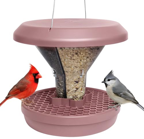 SWISSINNO Mangiatoia per Uccellini da Esterno - Davos SMART BIRDS - Casetta Cibo Uccelli Selvatici - 2 Scomparti Antispreco - A Prova di Topi e Ratti - Resistente - da Appendere - Rosa antico