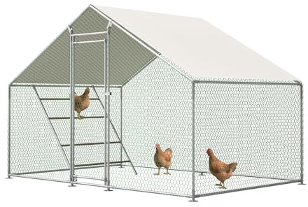 Redkid Utomhus Hönshage 3x2x2m, Metallinhägnad med Förstärkta Rör 1mm för Fjäderfä, Vattentätt UV-skyddad presenning, Säkerhetslås