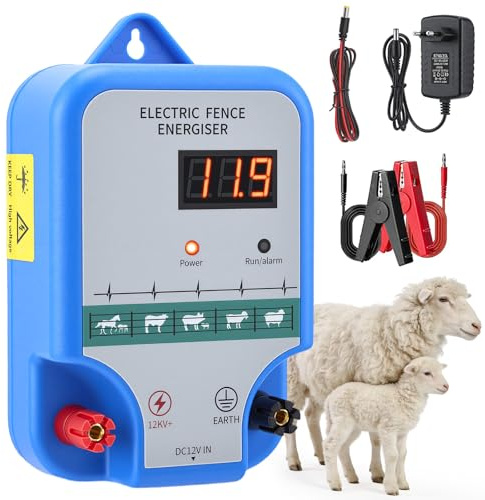 15km ClôTure éLectrique, 12V 2.0J Cloture Electrique Pour Animaux avec affichage LED, 12KV Dispositif de clôture électrique pour Chevaux Bovins Vache Moutons Volaille Ferme Jardin Pâturages