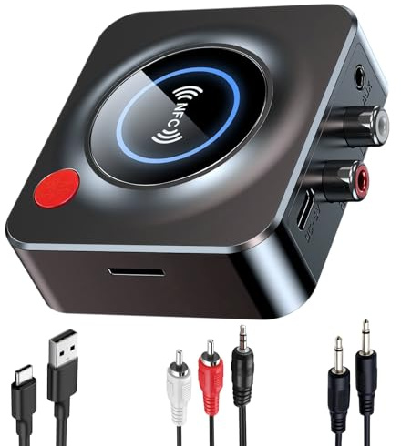Bluetooth 5.1-mottagare, trådlös Bluetooth-adapter RCA, 3,5 mm, uttag AUX, HiFi stereo ljud-mottagare för bil, smartphone, surfplatta, hemmabiohögtalare, TF-kortstativ och NFC-funktion