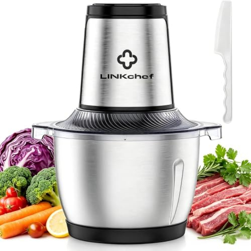 LINKChef Food Processor, 1.5L Bowl, 2 Speeds, 3-Layer Blades, Mini Chopper | 1.5L Stainless Steel Bowl with 3-Layer Blades, 400W Motor, 2 Speeds for Meat, Vegetables, Nuts, Onions, Garlic and Baby Food