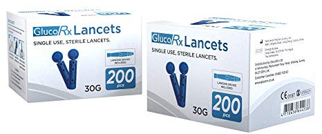GlucoRx Sterile Lancets (30g), 200 Pack
