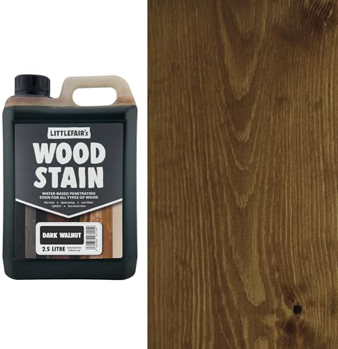 Littlefair's Wood Stain Water Based - 2.5 LTR - Indoor Furniture Stain Light & Dark Finishes - Special Non Toxic & Eco Friendly Formula - Wood Stain for Crafts - Colour: Dark Walnut