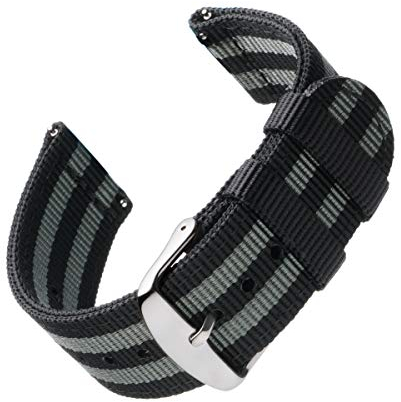 Archer Watch Straps - Premium Nylon Quick Release Watch Bands (Black/Gray, 22mm)