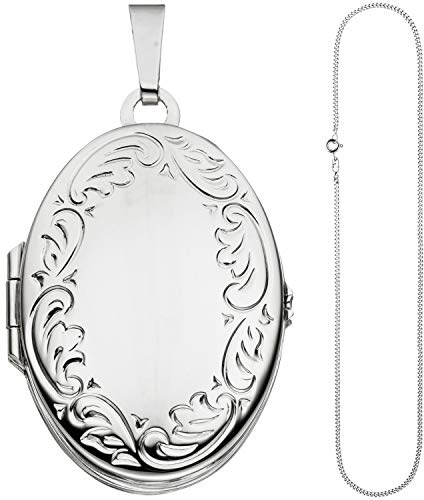 Jobo Damen-Medaillon aus 925 Sterling Silber oval für 4 Fotos mit Kette 50 cm