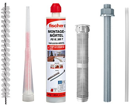 FISCHER Schwerlast Befestigungsset 4 Stück M8x130 Verbundmörtel + 4 Gewindestange + 4 Siebhülse + Bürste