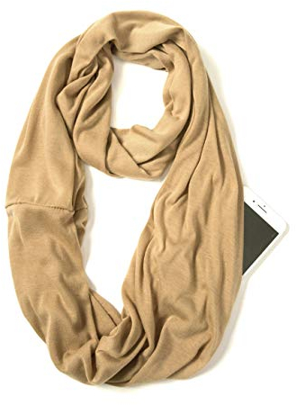elzama Infinity Loop Solid Color Scarf With Hidden Zipper Pocket For Women, Travel Neck Wrap