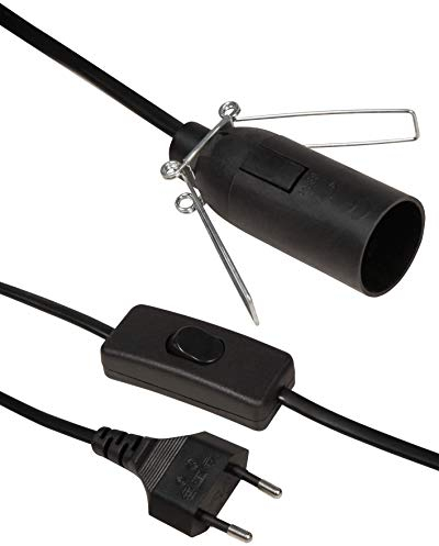 McPower Euro-Netzkabel mit Schnurschalter und E14 Fassung | 3,5 m schwarz | 2x 0,75 mm² | Für Lampen bis 100 W | Anschlussleitung H03VVH2-F