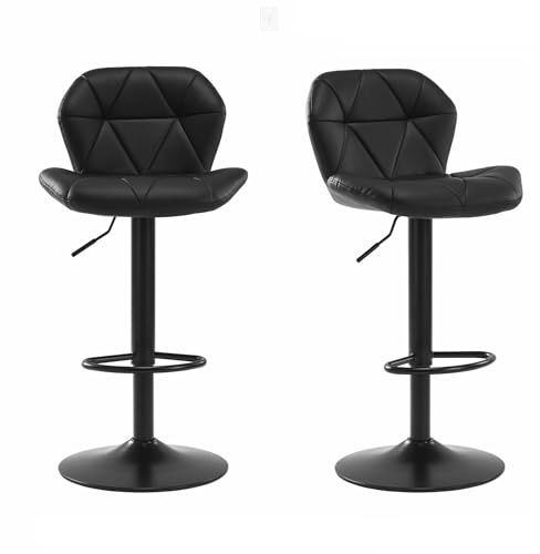 HNNHOME Set of 2 Modern Faux Leather Swivel Breakfast Bar Stools, All Black | Padded faux leather seating, Height adjustable, Chrome frame with footrest, 360° swivel comfort, kitchen counter and Home Bar
