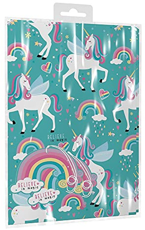 Giftmaker Childrens Unicorn and Rainbow Design Wrapping Paper Inc 2 Sheets & 2 Tags