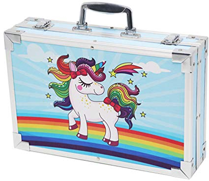RONGJJ Kinderaquarellstiftsatz Professionelle Kunst Set Holz Multi 145-teilig Deluxe zum Zeichnen von Pastellpinseln Buntstift-Set DIY Malwerkzeuge, Blue-B