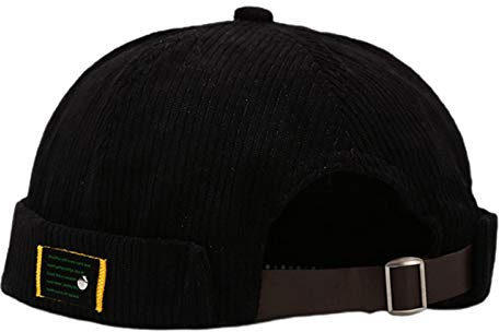 niumanery Unisex Letters Label Velvet Beanie Docker cap Retro Rolled Cuff Sailor Skull Hat Black