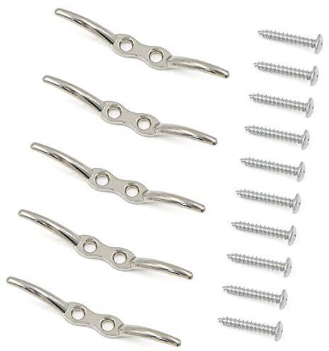 Bitte di Ormeggio Gancio Bitta di Ormeggio Morsetto per Asta Bandiera 5 Pezzi Morsetto per Fune in Acciaio Inox Gancio Bitta per Barca Adatte per Alberi in scuole e Navi, Viti di Montaggio Incluse.