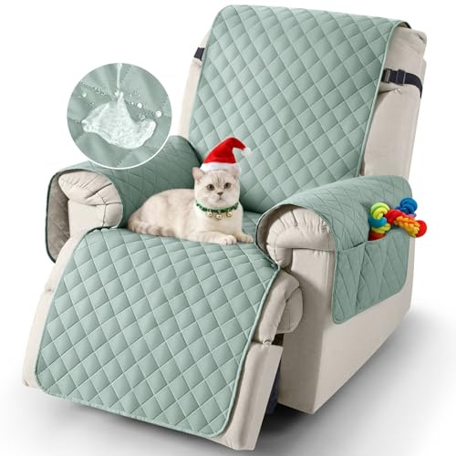 TAOCOCO Recliner Slipcovers,100% Waterproof Recliner Covers,Armchair Covers with Pockets,1 Seater Armchair Slipcovers,Non Slip Reclining Sofa Covers Arm Chair Covers for Pets(Mint Green)