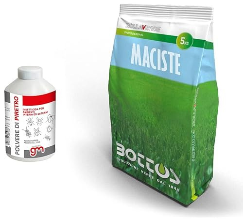 Bottos, Sementi Maciste per Tappeto erboso ideale per Zone aride 5kg per 200mq + Insetticida PBK,Antiformiche salva-semi in Polvere di Piretro 250gr
