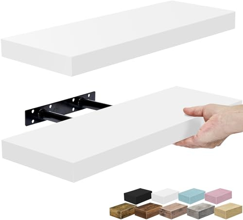 Sorbus Floating Shelves for Wall – 16 Inch Floating Shelf for Kitchen, Bedroom, Living Room, Bathroom, Home & Wall Decor - Mounted Bathroom Shelves with Invisible Brackets (White, 2 Pack)