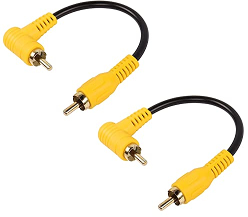 SinLoon Kurzes Cinch-Kabel, 2er-Pack 90-Grad-Cinch-Stecker auf Stecker, Stereo-Audiokabel, vergoldet, kompatibel mit Lautsprecher, AMP, Plattenspieler, Receiver, Heimkino(15 cm Male to Male)