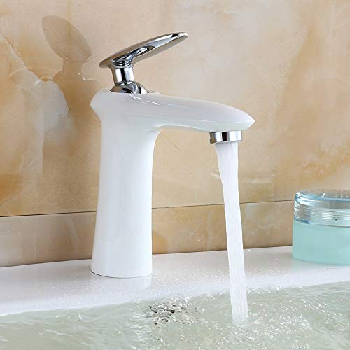 Mischbatterie, Vollkupfer, antike Waschtischarmatur, Wasserhahn, weiße Farbe, Retro-Badezimmer-Warm- und Kaltmischbatterie, Einhebelmischer, Einloch-Waschbecken, klassischer Vintage-Wasserhahn mit