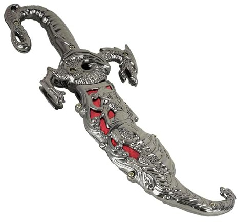 Trendy Zone 21 10” Dragon Dagger Knife, Stainless Steel Fixed Blade Knife, Metal Handle & Sheath, Decoratives Dragon Shape Design Intricate Carvings, Gift for Any Occasion