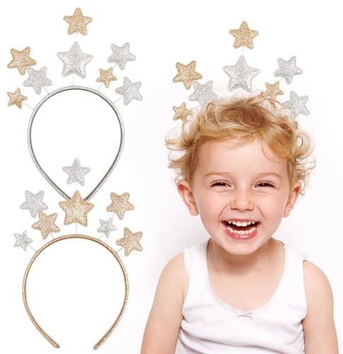 BOFUNX 2pcs Diademas de Estrellas Plateadas y Doradas con Purpurina Accesorios Navideños de Cabello de Fiesta Disfraz Cumpleaños Navidad Año Nuevo para Mujer Niña Adulto