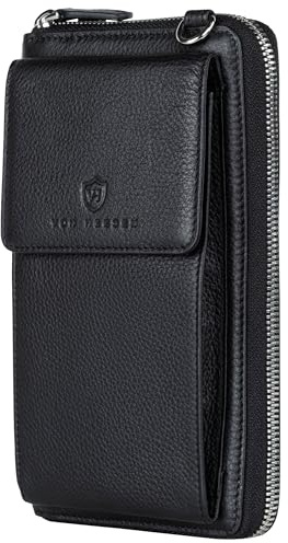 VON HEESEN Leder Handy-Geldbörse mit RFID-Schutz - Handytasche mit Portemonnaie für Damen & Herren aus echtem Leder - Wallet mit Münzfach - Geldbeutel für Frauen und Männer in Schwarz
