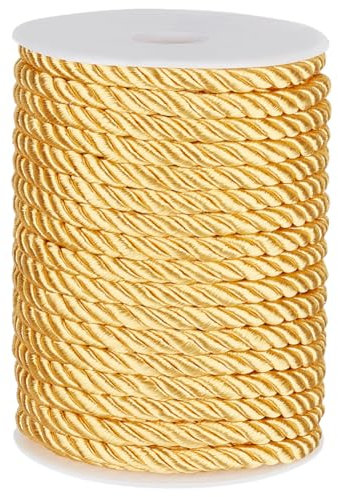 PH PandaHall Cordón Trenzado de 6mm y 21.9 Yardas, cordón Trenzado de 3 Capas con carretes, satén Trenzado para Decoraciones Doradas, Cordones Decorativos de Navidad para Manualidades, decoración del