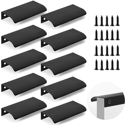 Brelet 10 Stück Versteckte Schrankgriffe schwarz,80mm Möbelgriffe Schubladengriffe mit Schrauben Schubladengriffe für Küchenschränke Möbel Küche und Badezimmer