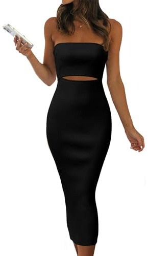 CheJooe Vestido midi de verano para mujer, entallado, a rayas, recortado, de punto, largo, ajustado, elegante