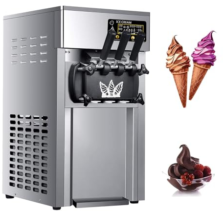 Macchina per Gelato Soft Commerciale, Gelatiera con Pannello LCD Gelatiera con 3 Gusti Tramoggia di Grande capacità 2 * 3L