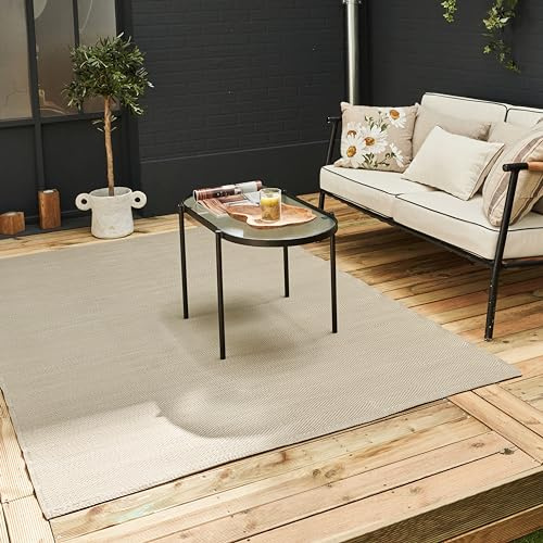THE RUGS Urban Collection Outdoor Rug - Easy to Clean, Waterproof Plastic Outdoor Rugs for Garden, Patio, Balcony, Camping - Contemporary Plastic Straw Rug - Mono Beige, 150x220cm