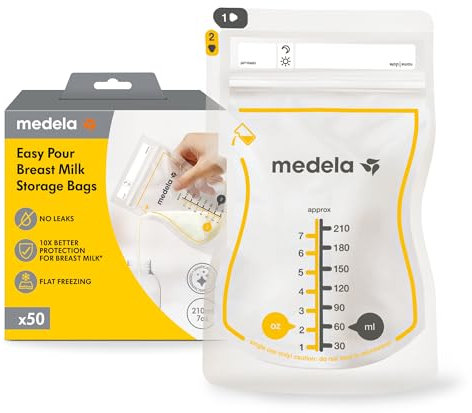 Medela Easy Pour Muttermilchbeutel, 50 Stück, 210 ml, Einweg-Muttermilchbeutel, auslaufsichere und schützende Muttermilchbeutel zum Stillen