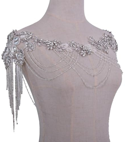 Keuyeo Rhinestones Shoulder Chain Shawl Body Chain Fringe Tassels Body Jewelry Wedding Arm Chain Beach Bikini Shoulder Harness for Women Brides