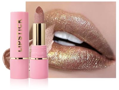 Diamond Shimmer Lippenstift, Gold Glitzer Hydrating Lipstick, Smooth Creamy Texture, Langanhaltend Wasserfest, Non-Stick Cup, Hochpigmentierte Metallic Lip Balm Lippen Makeup, Geschenke für Frauen-01