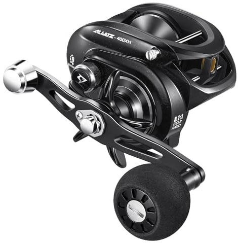 Piscifun Alijoz 400 Baitcaster Fishing Reel, 35Lbs Max Drag Aluminum Alloy Frame Baitcasting Reel, 8.1:1 Gear Ratio Freshwater and Saltwater Low Profile Casting Reel for Musky, Black Right Handle