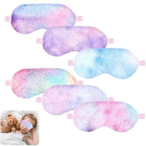 Set med 6 sovmasker för barn, plysch, 23 x 13 cm, fluffigt ögonskydd, för tupplurar, resor och andra tillfällen, 6 färger