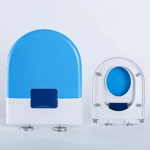 Wttfc Abattant WC Familial,Plastique Couvercle De Toilette avec SièGe IntéGré De l'enfant, Toilet Seat Forme U avec Softclose Fonction Et Quick Release SystèMe,Blanc,Bleu