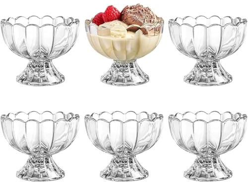 XIEHYA Copa De Helado Cuencos de Postre de Cristal de tulipán con Patas de 5oz, tazón de Postre Helado, Taza for Beber for Sundae, Fruta, Helado, Aperitivos y condimentos, 6 uds. Bol De Helado