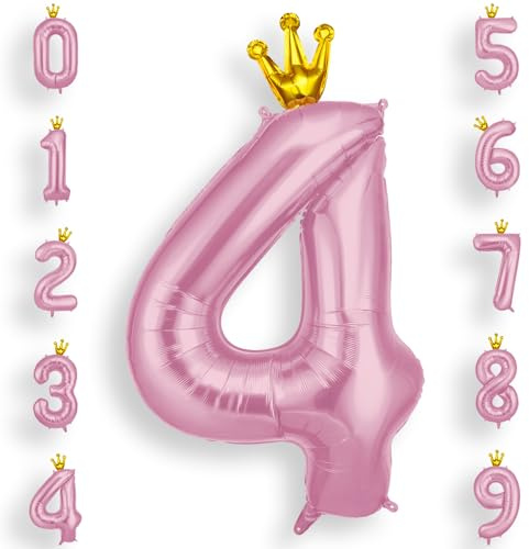 AOOSU Palloncini Compleanno Corona Rosa 101 CM, Palloncino Numero 4, Foil Numeri, Giganti Palloncini Numeri, Decorazioni Festa Compleanno, Gonfiabili Pallone per Anniversario