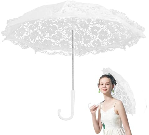 Ombrello in pizzo | Ombrello da sposa vintage – Accessorio fotografico per matrimonio | Elegante accessorio per cerimonia del tè | paralume decorativo bianco per ragazze | Design classico ed