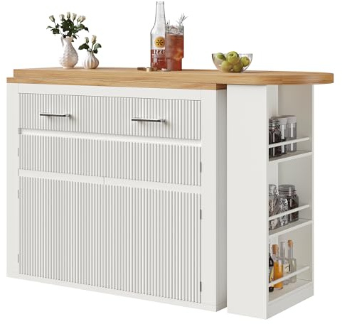 Ausziehbarer Bartisch mit Stauraum(137-215×39×102.3cm) , Moderner Beweglicher Bar Table, Teleskopischer Bartisch mit einer Schublade und zwei Regalen, Hochtisch Kücheninsel Bistro Table(Weiß)