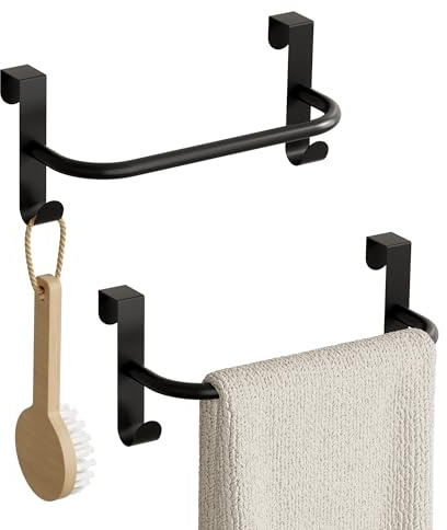 SAYAYO Porta Asciugamani Nero, Appendi Strofinacci Cucina, Porta Strofinacci Cucina con 2 Ganci, Appendini per Armadio, Cassetto, Bagno, Senza Forare, 2 Pezzi, 23CM