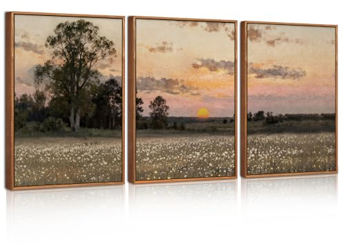 Celestdeco Landschaft Wildblumen Sonnenuntergang Vintage Wandbild 30x40cmx3