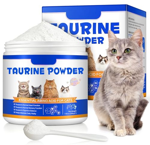 Taurin Gatto | Integratore alimentare ad alta purezza (99%) per cuore e vista | Taurina in polvere per gatti per gatti, adulti e anziani – Ideale per cibo da barba, umido e secco – tutte le fasi della