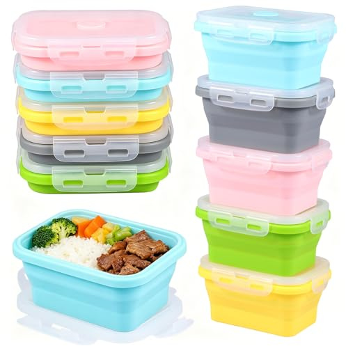 Guniata 5 stycken vikbara lunchlådor, 350 ml/500 ml matförvaringsbehållare, vikbar silikonburk med lock, bärbar skål, mikrovågsugn, fryssäker, för camping kontor skola (350 ml)