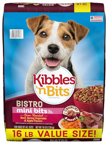 Kibbles 'n Bits Bistro Mini Bits Small Breed Dry Dog Food, Oven Roasted Beef, Spring Vegetable & Apple Flavors for Adult Dogs, 16 lb. Bag