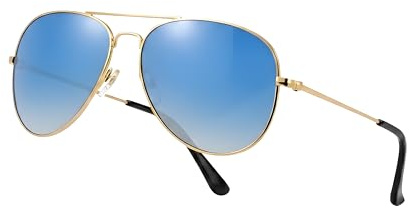 Komonee Pilot Style Designer Sunglasses - Classic Retro Shades for Unisex Men & Women UV400 Protection Glasses, Great for Cycling Golf Fishing Sports & Holidays