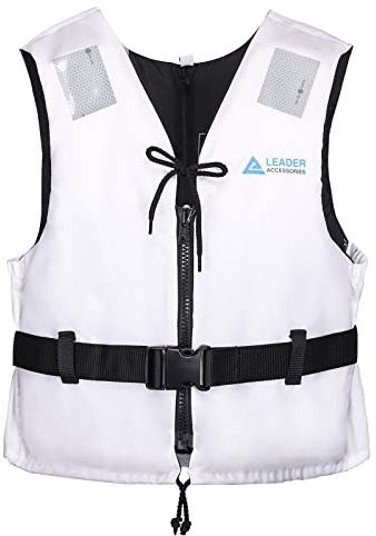 Leader International Schwimmhilfe Erwachsene, Feststoffweste ideal für den Wassersport, Auftriebshilfe bis zu 50N(Weiß L: 70-90kg)