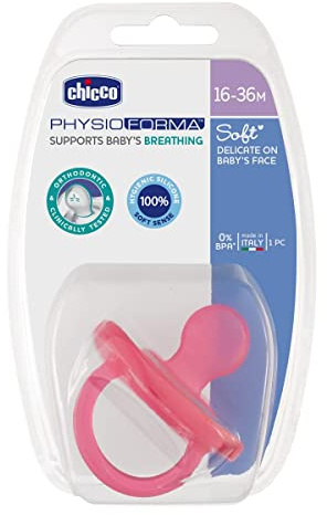 Chicco PhysioForma Silikon-Schnuller 16-36 Monate,1 Stück, Weicher und Zarter Schnuller, Unterstützt Physiologische Atmung und Fördert Korrekte Entwicklung des Mundes, rosa