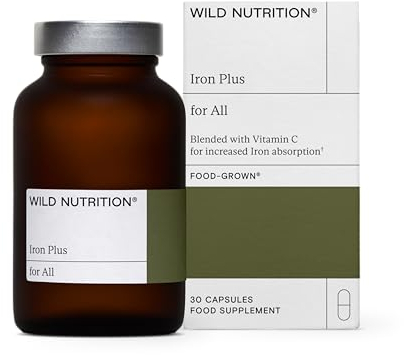 WILD NUTRITION Food-Grown® Iron Plus | Gentle Iron Supplements with Vitamin C for Higher Absorption | Easy to Digest Tablets for Cognitive, and Energy Support | 30 Capsules